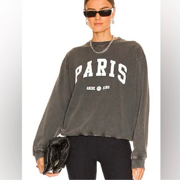 Anine Bing Tops - Anine Bing Ramona University Paris Sweatshirt Visit Charcoal Paris Sweatshirt